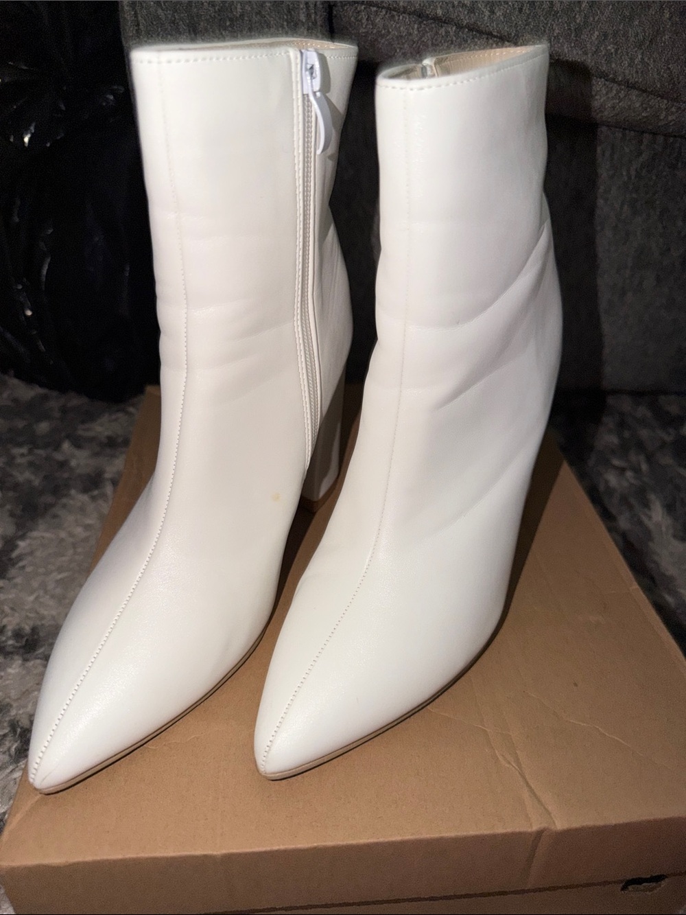 SHEIN White Pointed Toe Mid-Calf Ankle Boots